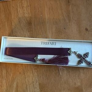 Vintage Trifari Burgundy Cross Bookmark with box